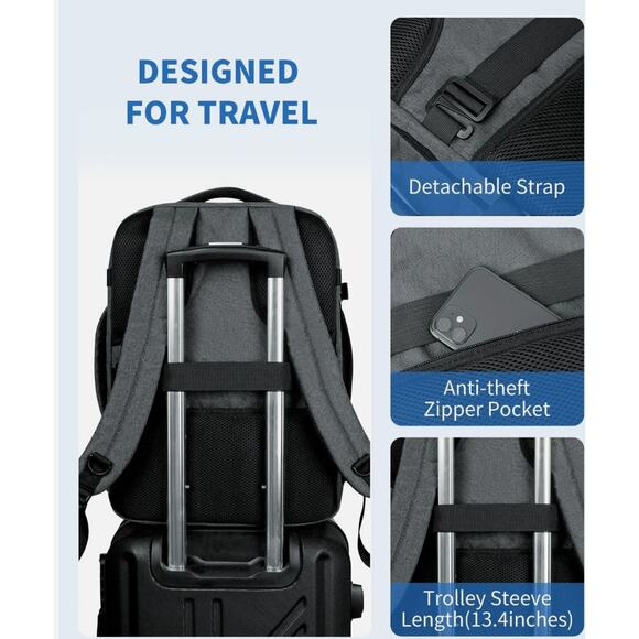 WANDF Black Laptop Backpack & Personal Item Bag 18 x 14 x 8 NEW Travel - Picture 6 of 8